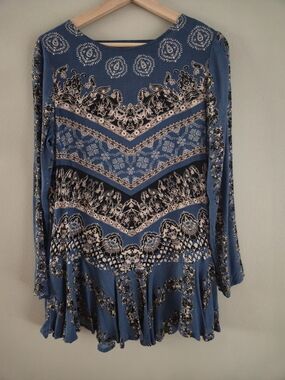 Free People Smooth Talker Tunic Mini Dress Boho Festival Blue Women's Size XS TP